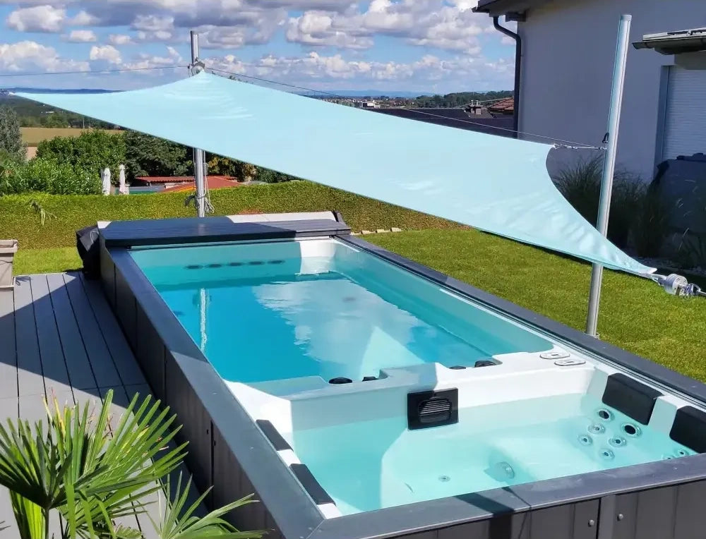 PassionSpa Balance swim spa – Sport Collection, light blue fabric awning