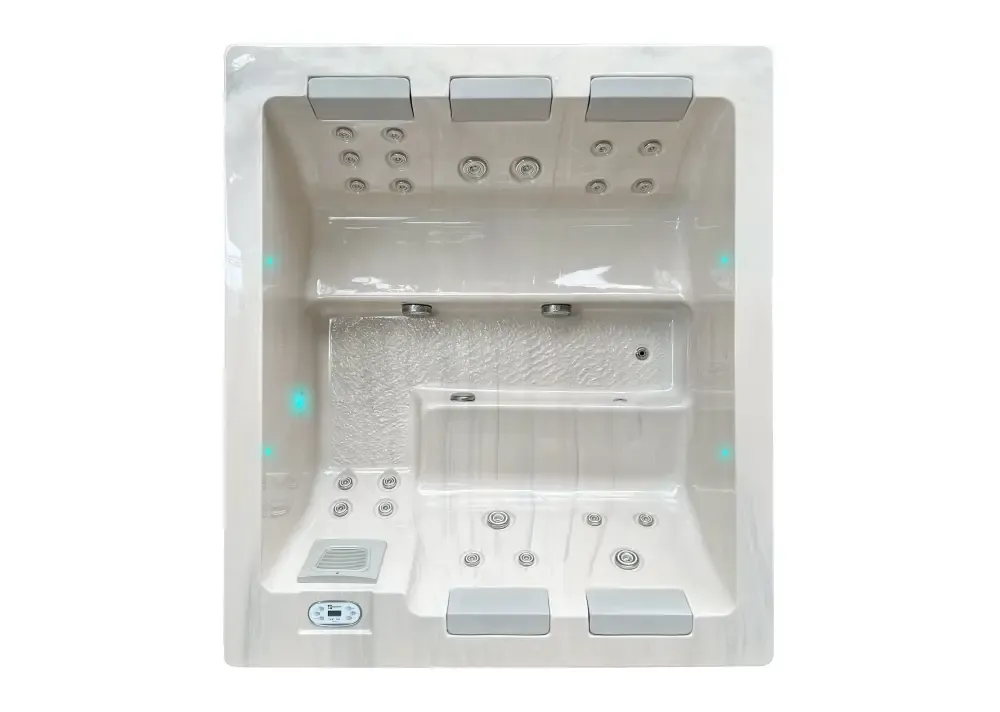 PassionSpa Serene 5 vit rektangulär spabad med sittplatser, jetmunstycken och blå LED-ljus