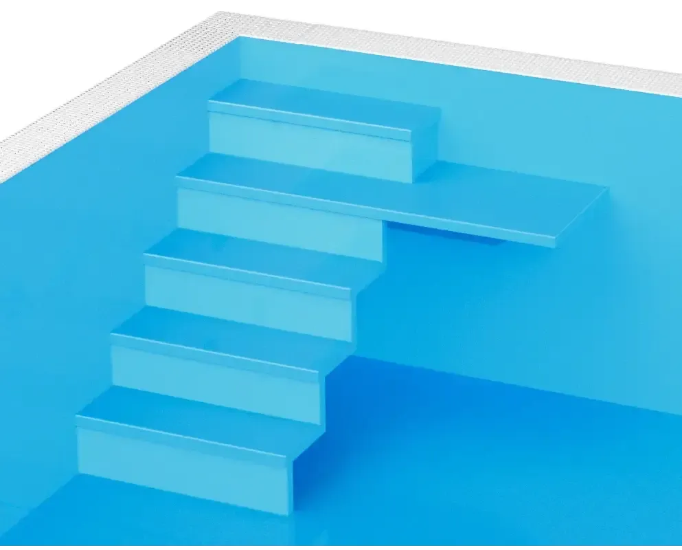 Qbig Overflow pool package – blue pool steps, turquoise water