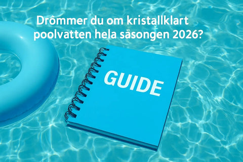 Blå spiralblock med Guide för klart poolvatten 2026