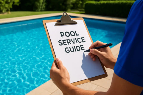 Träklämma med poolserviceguide för klar pool hela sommaren