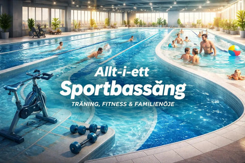Blå inomhuspool med träning, rekreation och välbefinnande