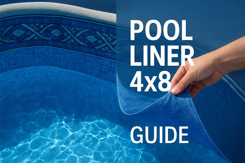 Blå pool liner 4x8 med texturerad yta installeras i ovanmarkspool