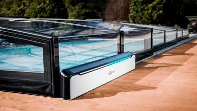 Pool cover opening mechanism – white and black, stylish design