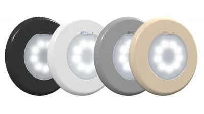 LED pool lights – four round lights in black, white, grey and beige