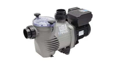 Pool pump – grey plastic, grey metal, black motor, hydro-jet marking