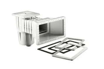 Metal pool fitting – silver finish, rectangular shape, matching gaskets