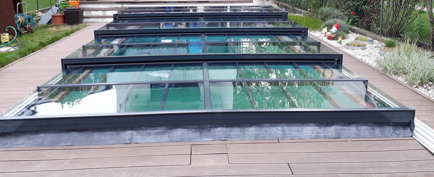 Pool roof ICON 4×8 frameless clear plastic anthracite