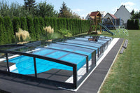 Pool roof Special 4×10 with frame in transparent plastic, side door, anthracite