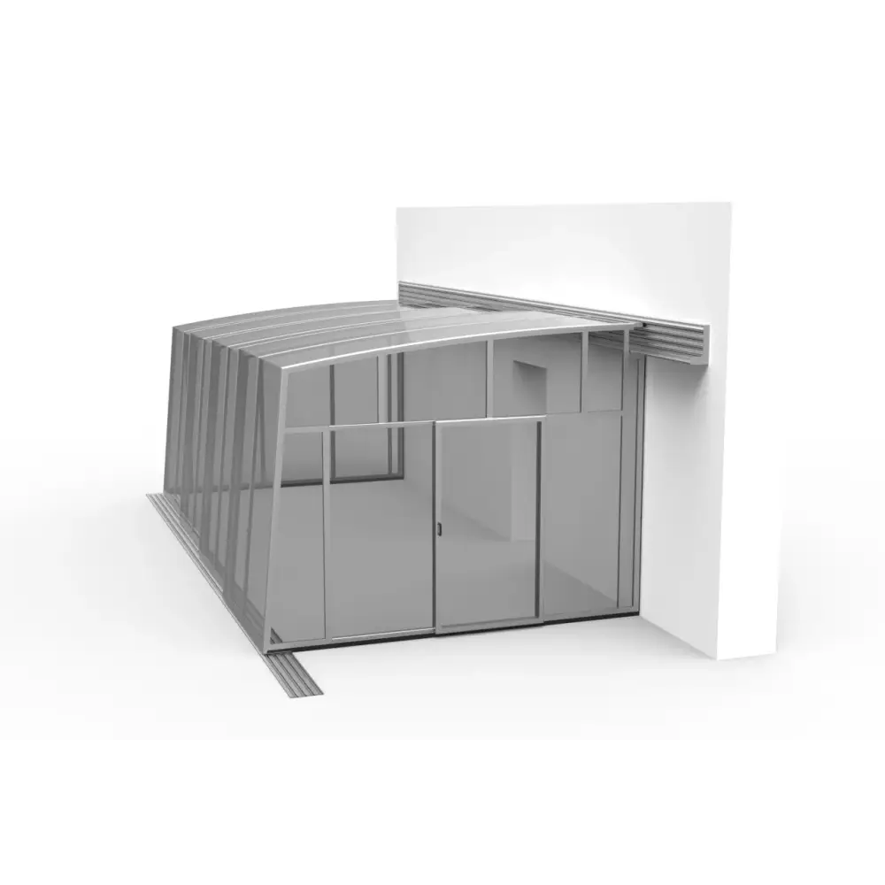 Modern silverfärgat glastak altantak med böjd tak för uteplats och pool