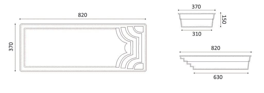 Fiberglass pool Aruba 800 8.20m x 3.70m x 1.50m