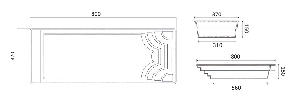Glasfiberpool Aruba Plus 8.00m x 3.70m x 1.50m
