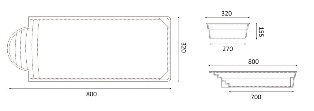 Glasfiberpool Aves 800 8.00 m x 3.20 m x 1.55 m