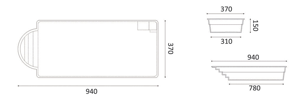 Fiberglass pool Barbados 9.40m x 3.70m x 1.50m