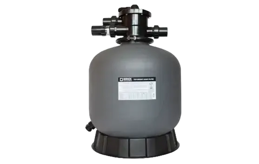 Brilix P350 sand filter – grey cylindrical shape, black top and base, Danfoss label