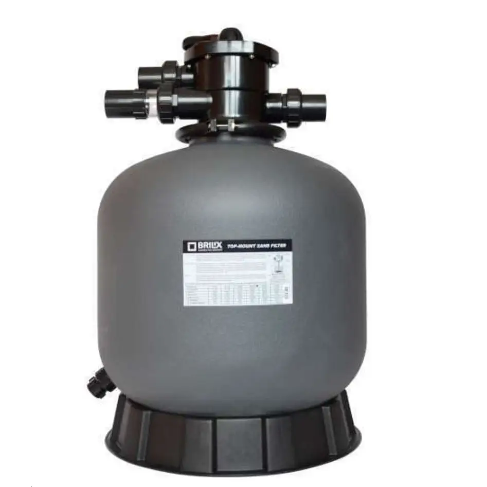 Grå Brilix P350 sandfilter med svart topp och ribbad bas