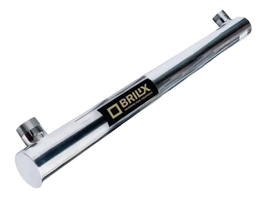 Brilix SP-I UV lamp with a cylindrical chrome-coloured housing and label Brilix SP-I UV lamp with a cylindrical chrome-coloured housing and label