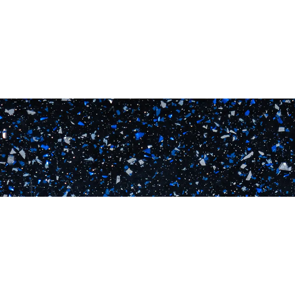 Blå rektangulär glasfiberpool Aruba med mörkblå terrazzo och blå-vit glas