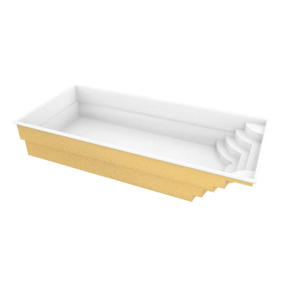 Vit och guld rektangulär inground pool med trappad design, glasfiberpool Aruba
