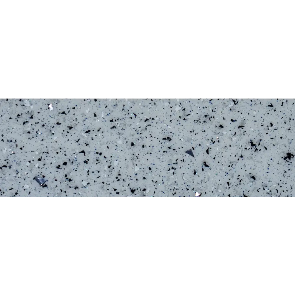 Gråspräcklig bänkskiva med svarta och silverfärgade fläckar i glasfiberpool Aves med romersk trappa