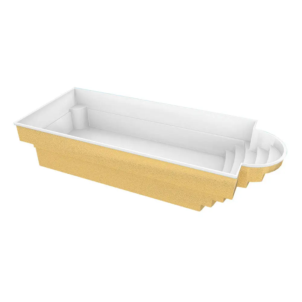 Gul glasfiberpool Aves med romersk trappa och inbyggda steg