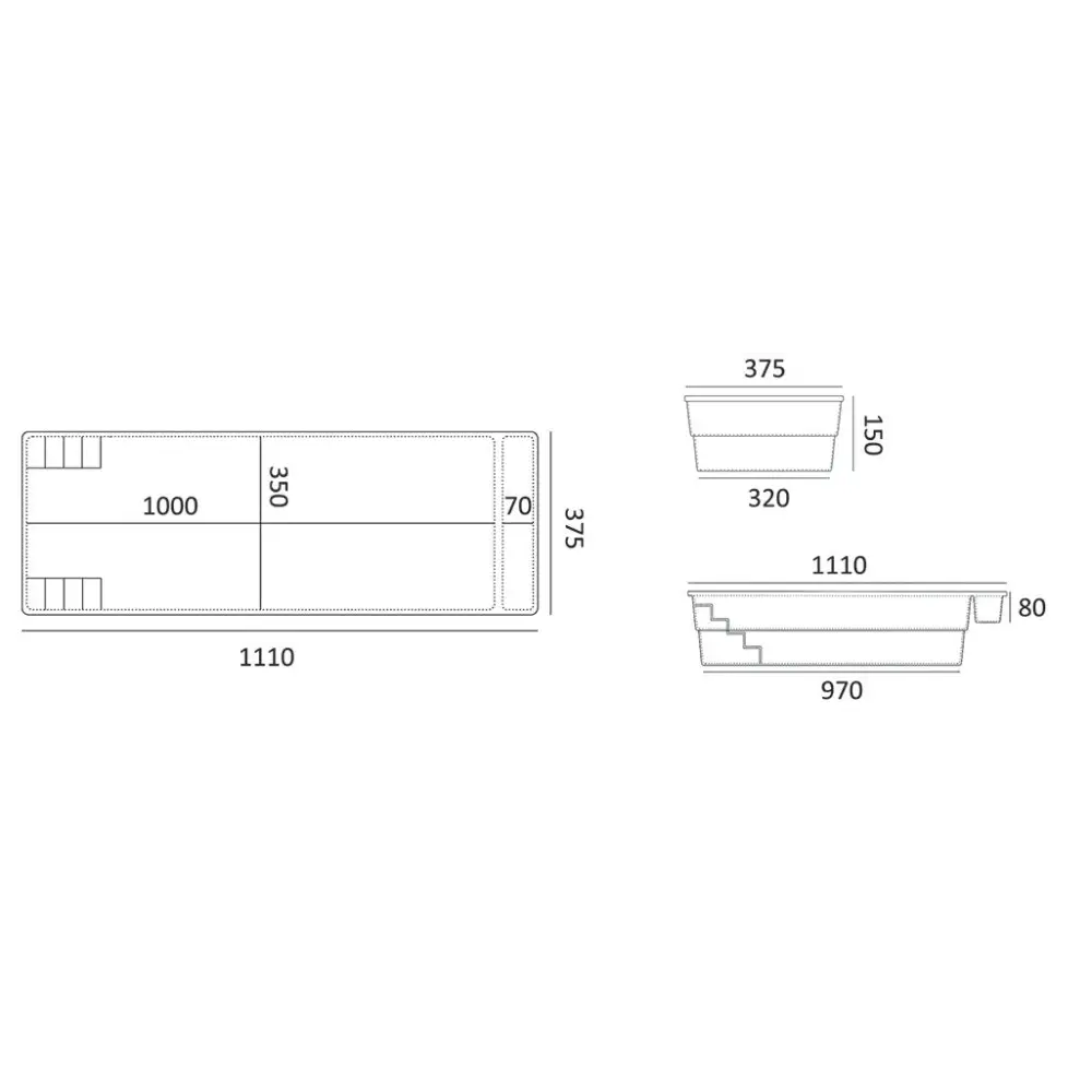Bahama trädgårdspool med transparent pooltak och rektangulär planter 1000x350x70mm