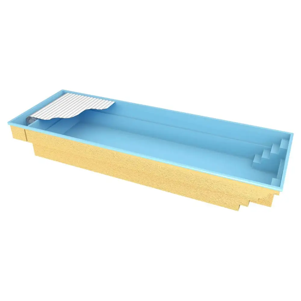 Bahama trädgårdspool i blått glasfiber med transparent pooltak