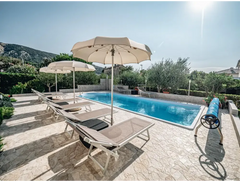 Barbados fibreglass pool – beige fabric parasol with a metal frame, for special events