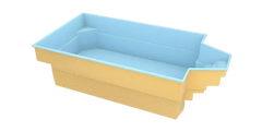 Grenada fibreglass pool – light blue finish, distinctive shape, comfortable seating