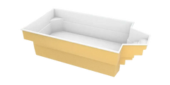 Grenada fibreglass pool – distinctive shape, comfortable seating, yellow and white steps