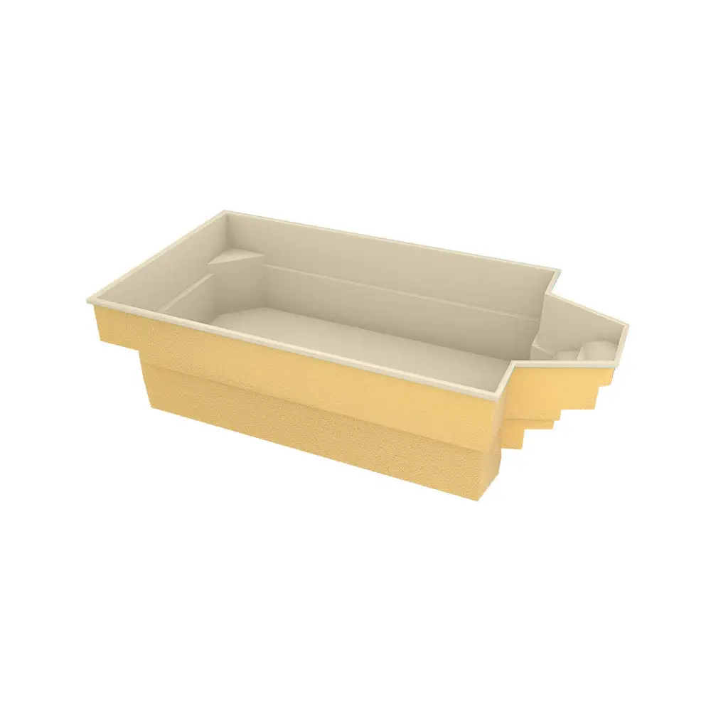 Glasfiberpool Grenada med intressant form, bekväma sittplatser och beige interiör