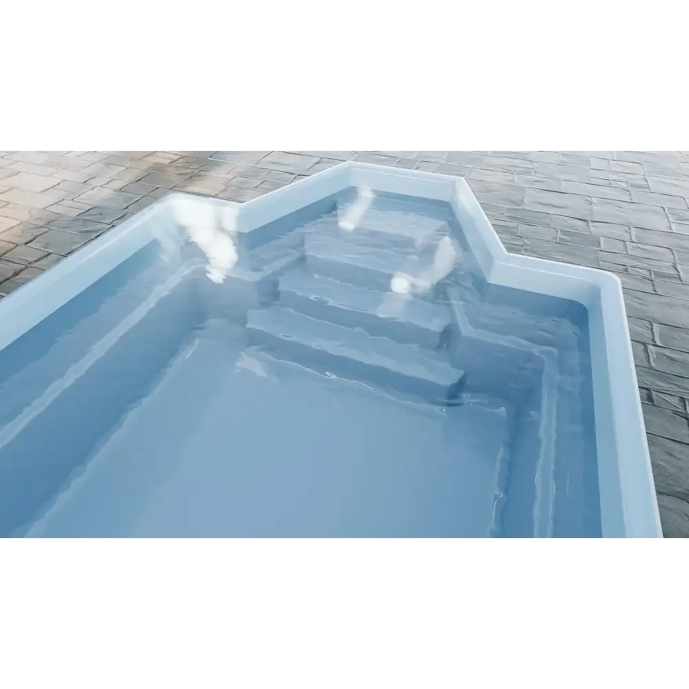 Ljusblå Medelstor glasfiberpool Grenada med integrerade steg