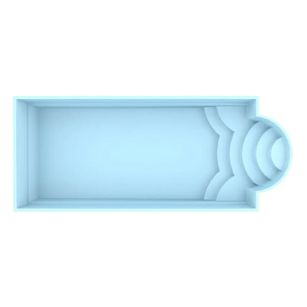 Ljusblå glasfiberpool Haiti med avrundad trappa för trädgårdspool