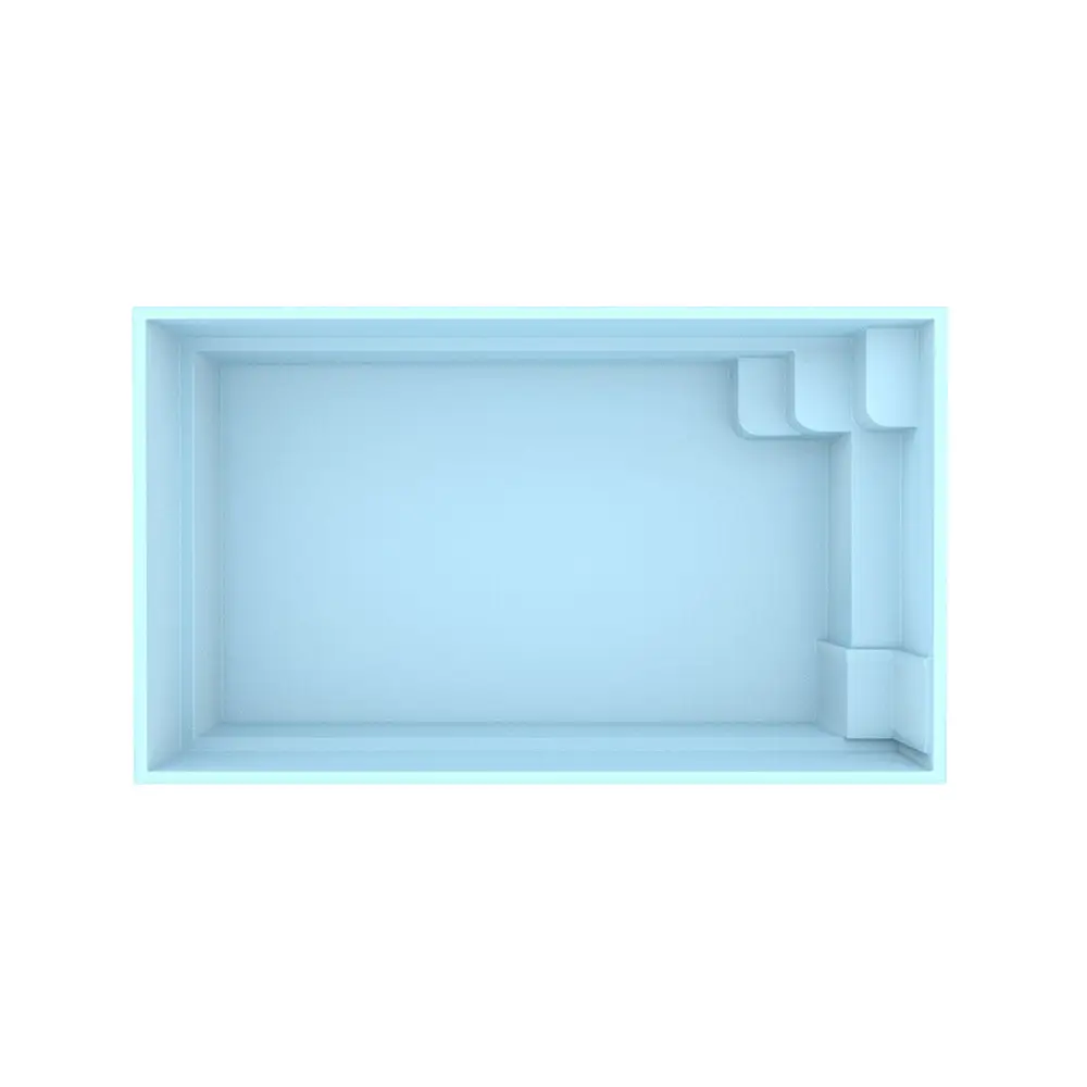 Ljusblå glasfiberpool Mini Victoria 4,20m x 2,70m x 1,30m med steg och kantsten