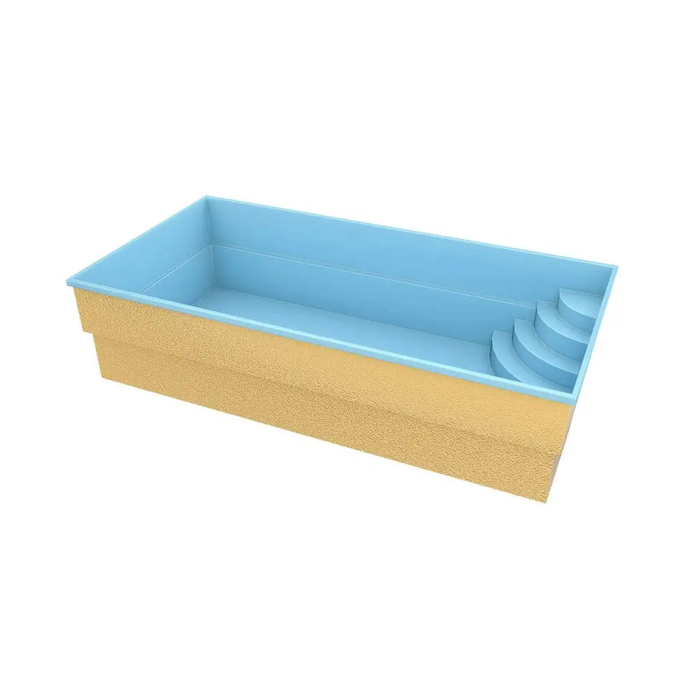 Ljusblå glasfiberpool Papeete med beige pool och elegant pooltak