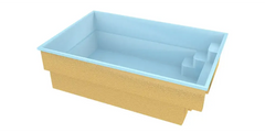 Saba fibreglass pool – rectangular shape, turquoise water, gold-coloured exterior