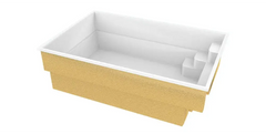 Saba fibreglass pool – yellow exterior, rectangular shape, steps, turquoise water