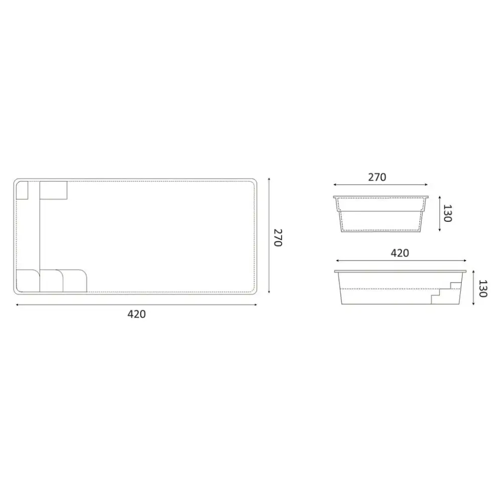 Glasfiberpool Victoria med bekväm sittplats och rektangulär planter