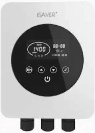 White iSaver control panel for pool construction with a black display