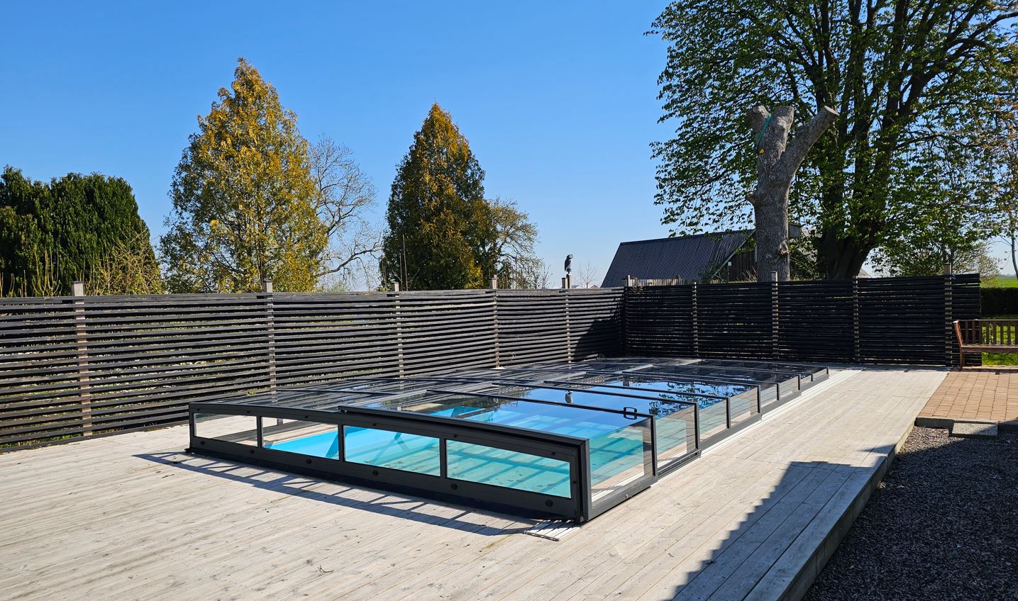 Pool Roof ICON KIT S1 3×6 (clear glass, side door, single track, anthracite)