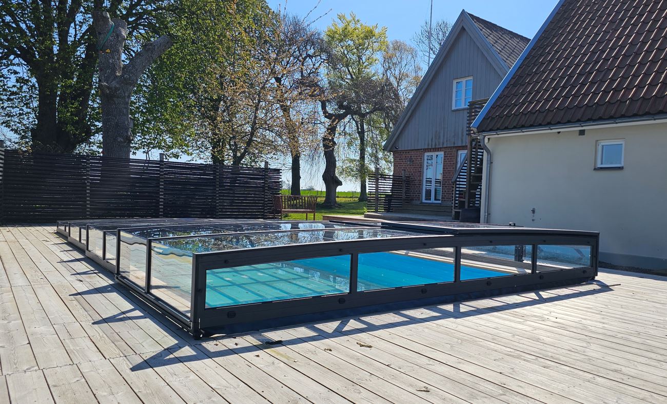 Pool Roof ICON KIT S1 3×6 (clear glass, side door, single track, anthracite)