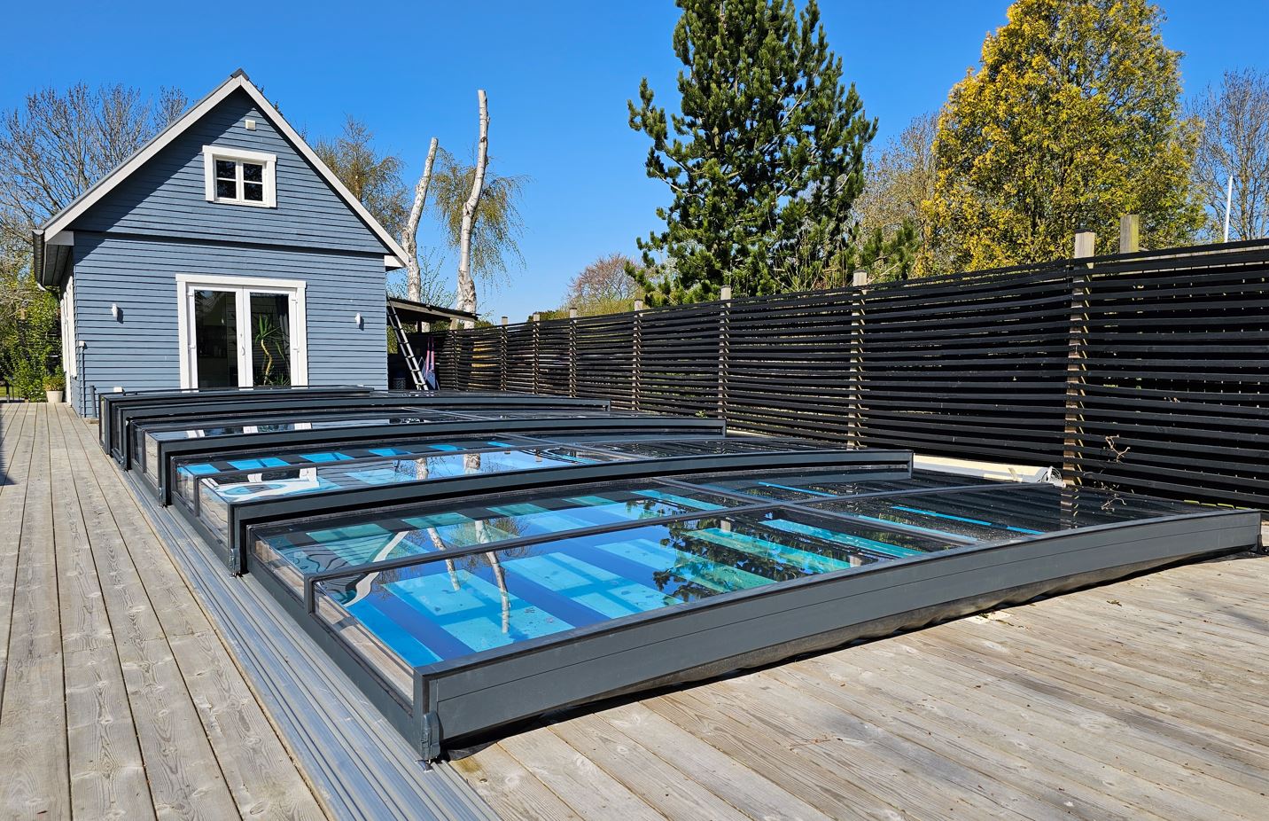 Pool Roof ICON KIT S2 4×8 (clear glass, side door, single track, anthracite)