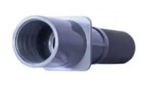 Grey plastic pipe fitting with a d50 solvent-weld connection – black rubber sleeve