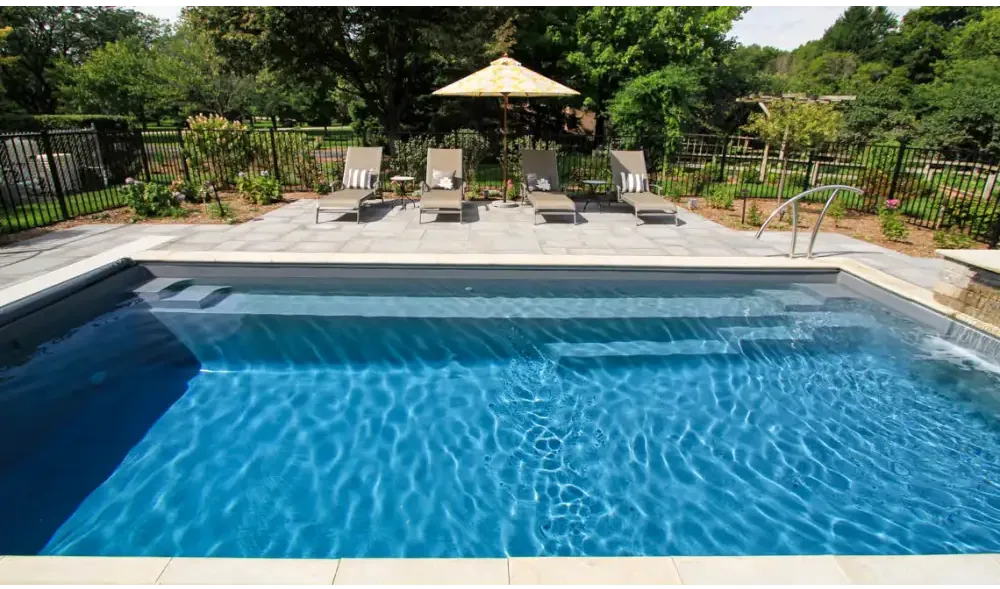 Leisurepools Reflection pool – rectangular shape, wide swimming lane, in-ground, clear blue water