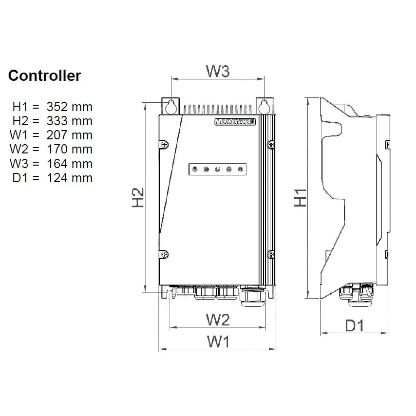 Lorentz solcellspumppaket PS2-600 controller med grå metallkåpa och ventilationsflänsar