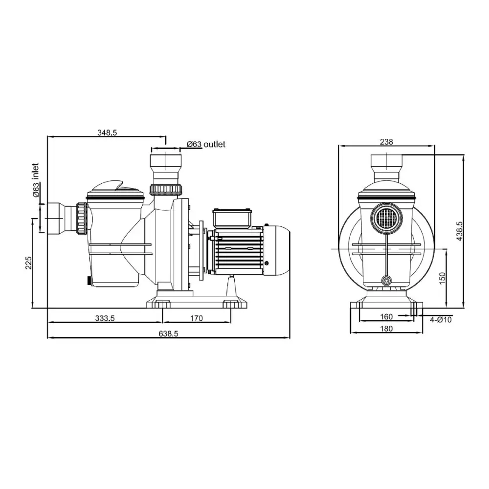 Teknisk ritning av Lorentz solcellspumppaket PS2-600 med dimensioner och portar