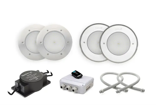 Each pack contains four recessed LED lights with metal frames