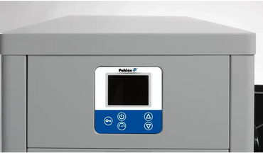 The latest Pahlén Calidi pool heat pump with a grey control unit