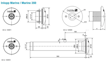 Pahlén Marine inlet nozzle in stainless steel