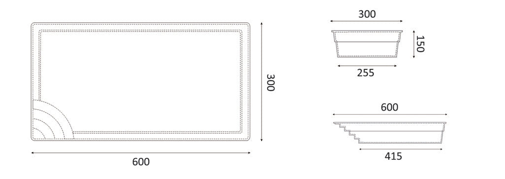 Fiberglass pool Papeete 600 6.00m x 3.00m x 1.50m